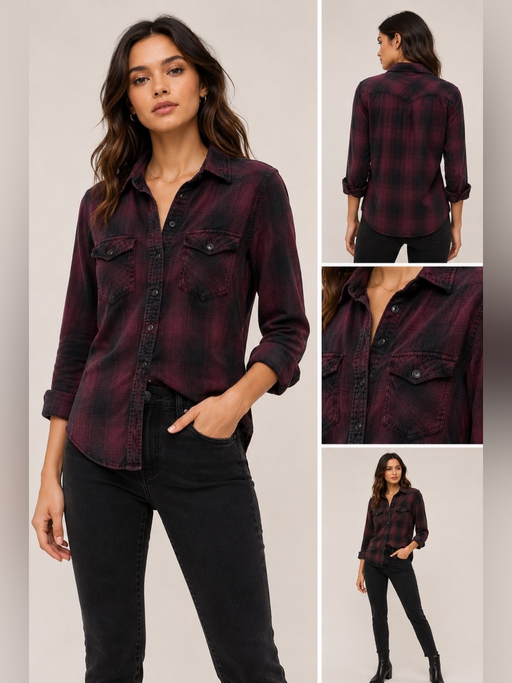 Talula Burgundy and Black Plaid Flannel Shirt